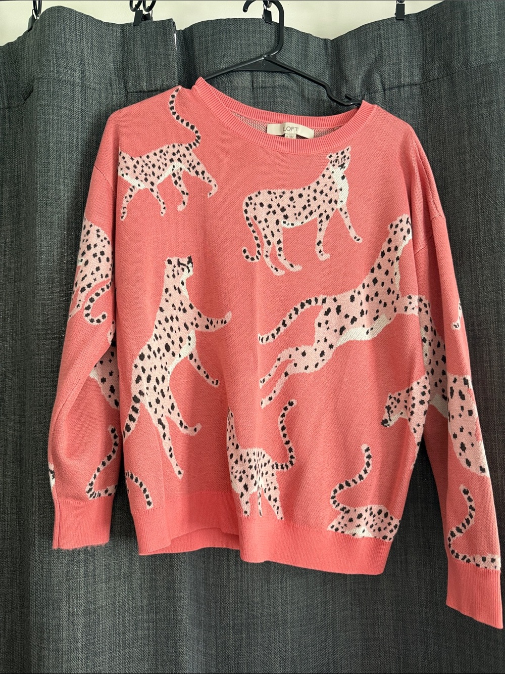 LOFT Coral Pink Leopard-Print Crewneck Sweater